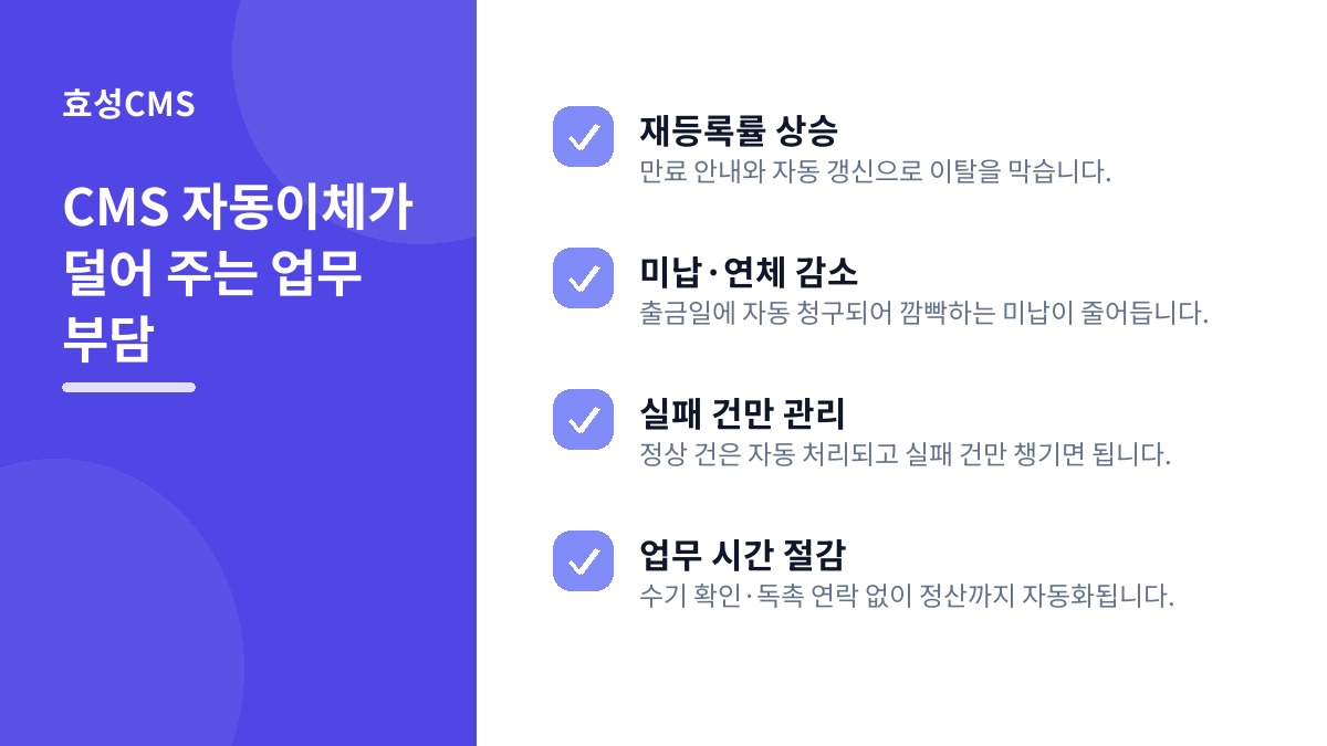 CMS 자동이체가 덜어 주는 업무 부담