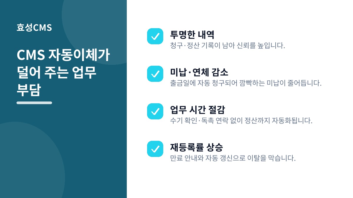 CMS 자동이체가 덜어 주는 업무 부담