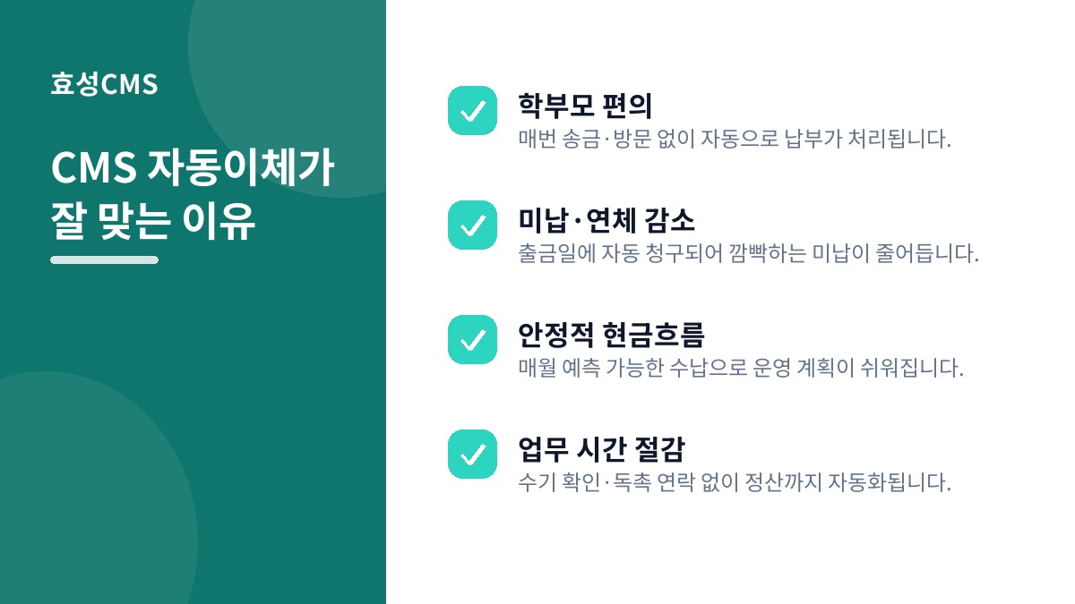 CMS 자동이체가 잘 맞는 이유