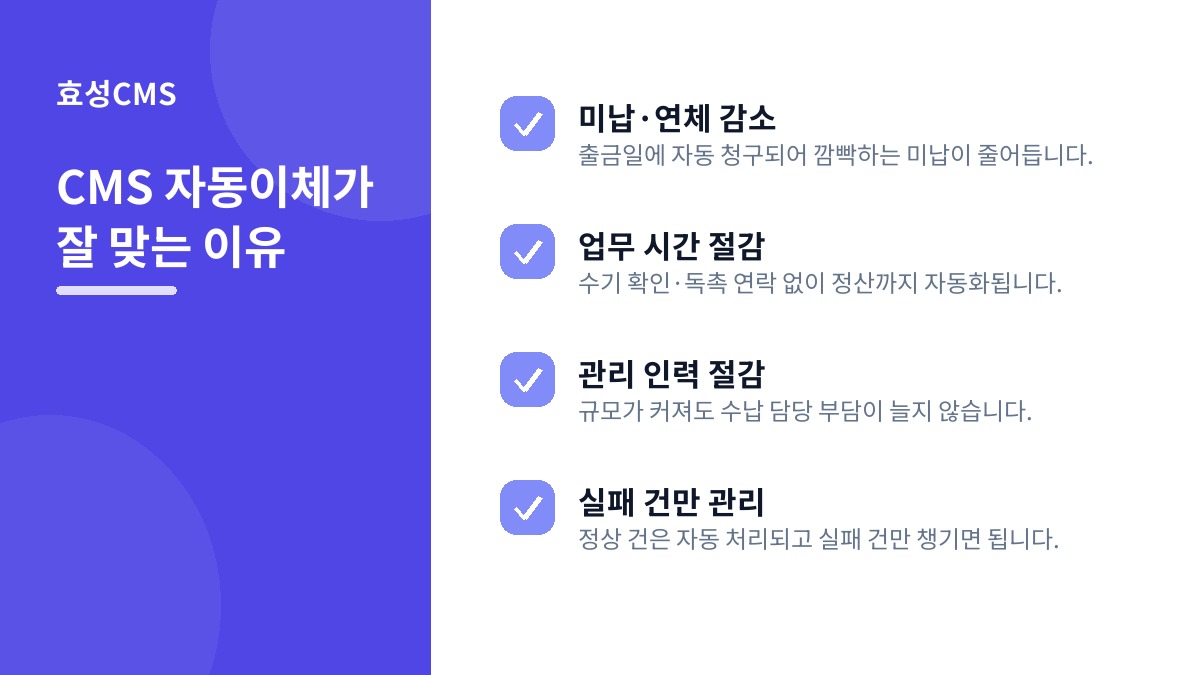 CMS 자동이체가 잘 맞는 이유
