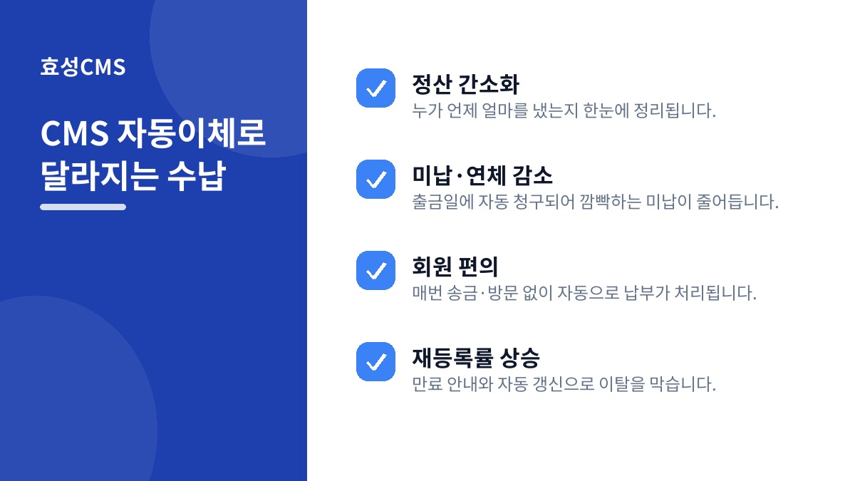 CMS 자동이체로 달라지는 수납